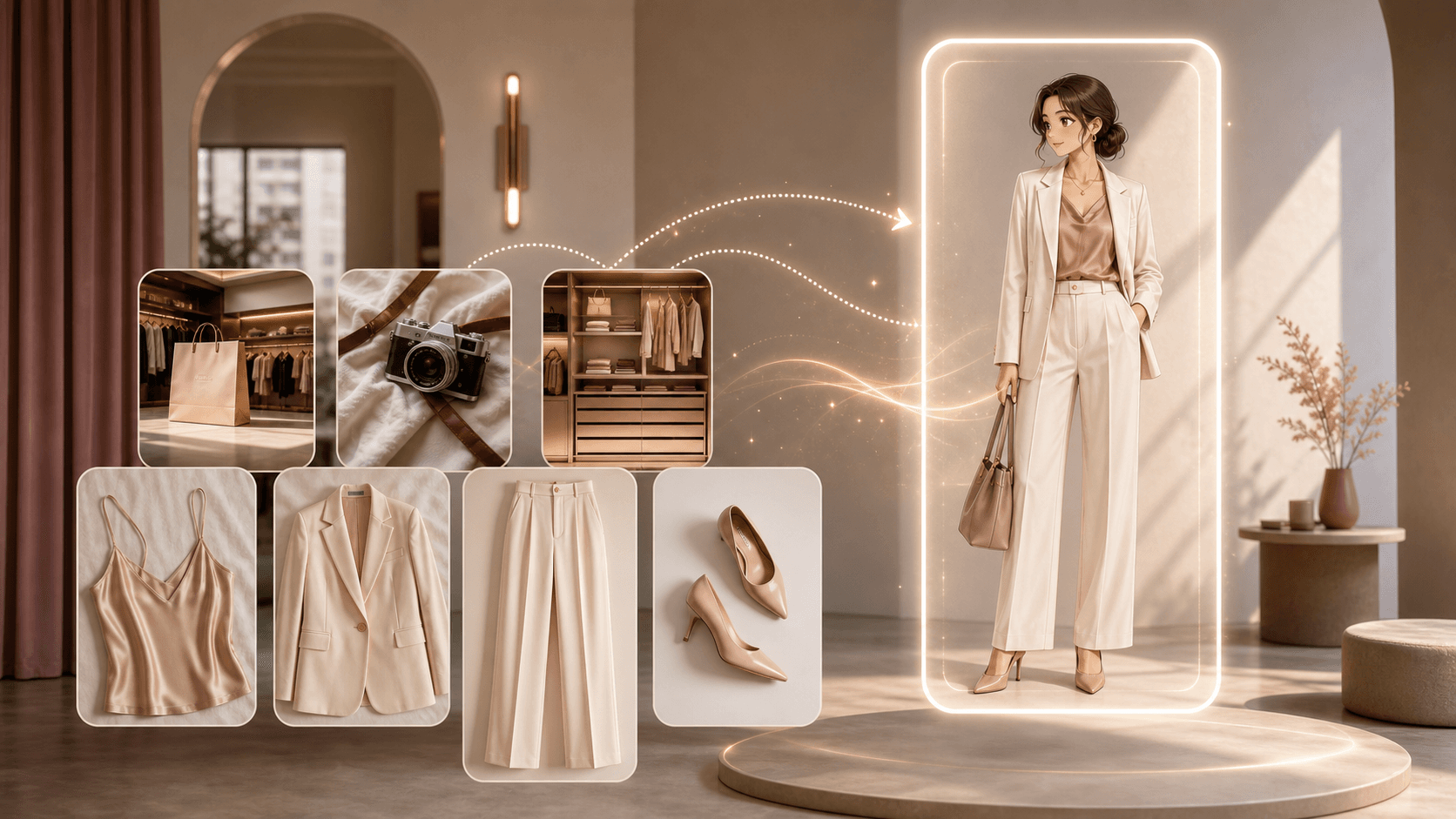 Kaloft styling visual showing clothing photos turning into a finished art photo